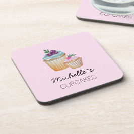 Posavasos Cupcakes rosados y frutas en acuarela
