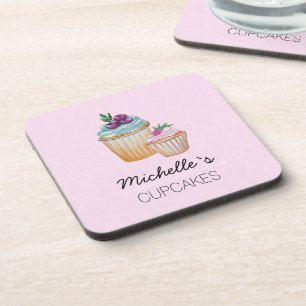 Posavasos Cupcakes rosados y frutas en acuarela