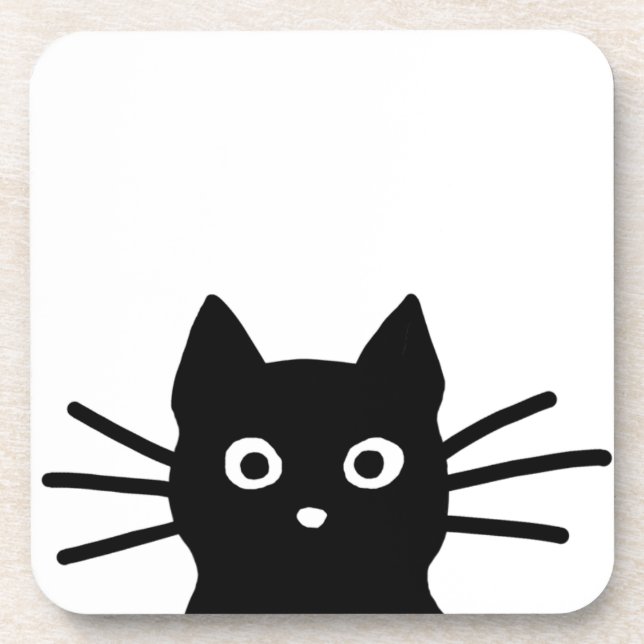 Posavasos Curioso gato negro con largos Whiskers| Guay Kitty (Frente)