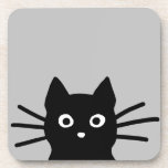 Posavasos Curioso Gato negro gatito| Gracioso Arte Animal<br><div class="desc">Curioso gato negro asqueroso te está observando. Divertido conjunto de galletas. El gato va a derribar tu vaso de la mesa en el suelo eventualmente, pero primero proteja tu superficie con una pastillera de corcho sin esquís. Este divertido conjunto de galletas negras de bebidas es un regalo genial para los...</div>