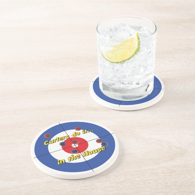 Posavasos "Curlers do it... House" Sandstone Coaster - (Azul (Lado)