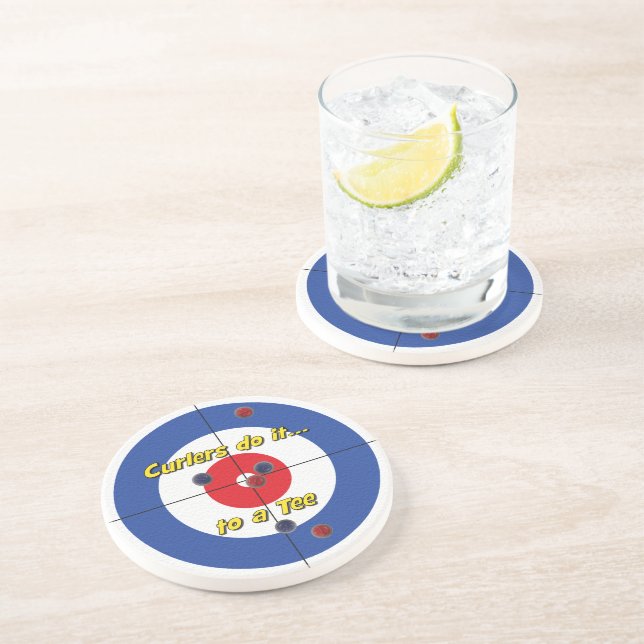 Posavasos "Curlers lo hace a un Tee" Sandstone Coaster -(Azu (Lado)