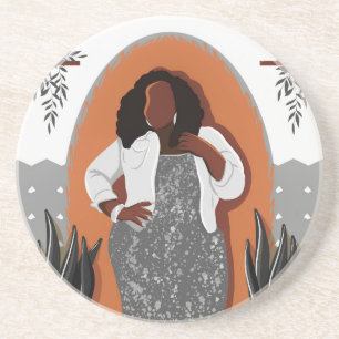 Posavasos Curva, mujer negra, plantas domésticas, Naranja y 
