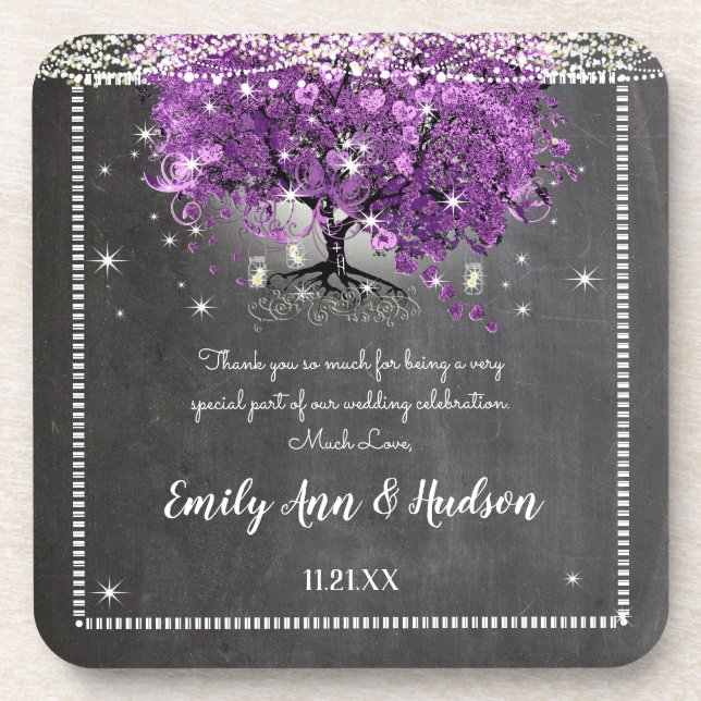 Posavasos Custodia Boda de árbol de hojas de corazón púrpura (Frente)