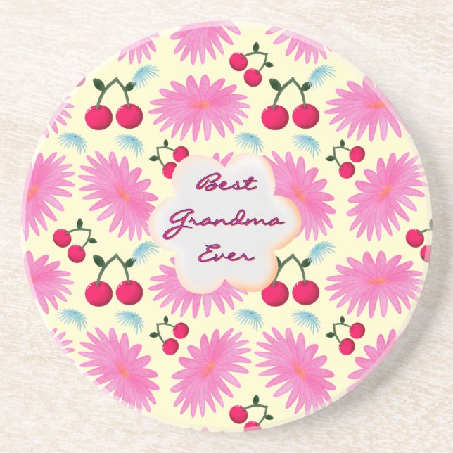 Posavasos Custom Bright Pink Floral Cherry Pattern  (Frente)