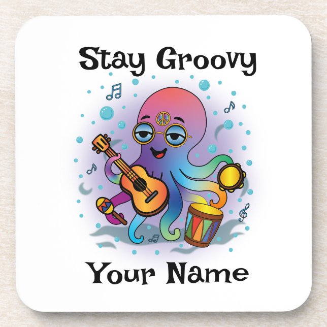 Posavasos Custom Coaster | Retro Octopus | Name & Text (Frente)