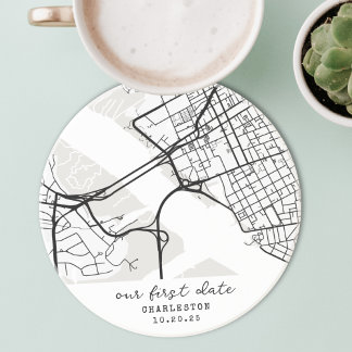Posavasos Custom Map "Where We Met" First Date Personalized
