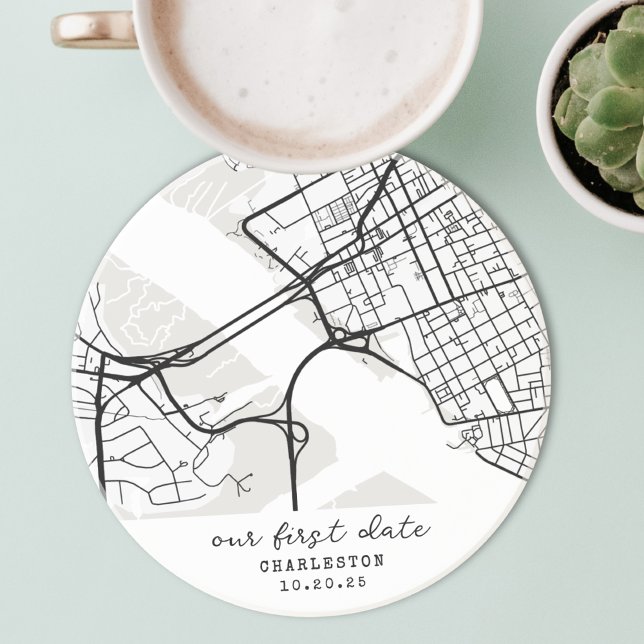 Posavasos Custom Map "Where We Met" First Date Personalized (Custom Map "Where We Met" First Date Personalized Coaster Our First Date 1st Anniversary Gift)