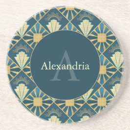 Posavasos Custom Name & Monogram Art Deco Teal & Gold