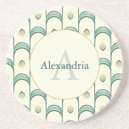 Posavasos Custom Name & Monogram Art Deco Teal & Gold