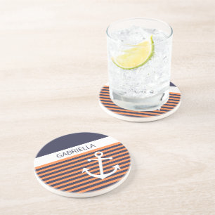 Posavasos Custom Nautical Anchor Light Orange Stripe Pattern
