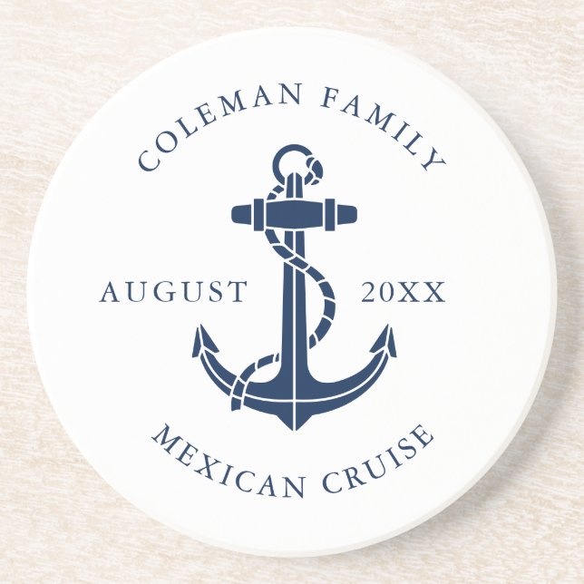 Posavasos Custom Nautical Boat Navy Blue Anchor  (Frente)