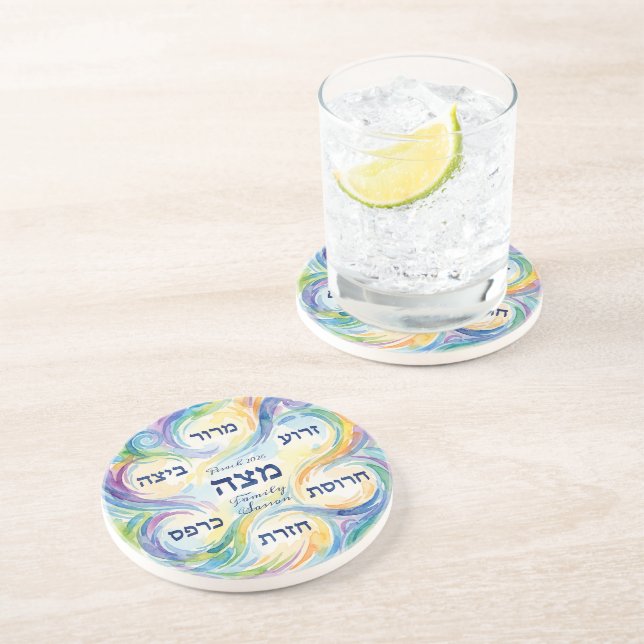 Posavasos Custom Pesach Seder Plate in Hebrew for Passover  (Lado)