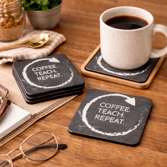 Posavasos Customizable Phrase Coffee Teach Repeat (Subido por el creador)