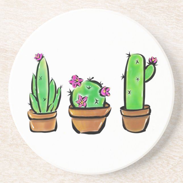 Posavasos Cuta acuarela Cactus cacti succulent (Frente)