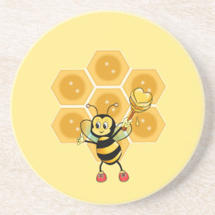 Posavasos Cute Abeja Bumble y Panal en Amarillo