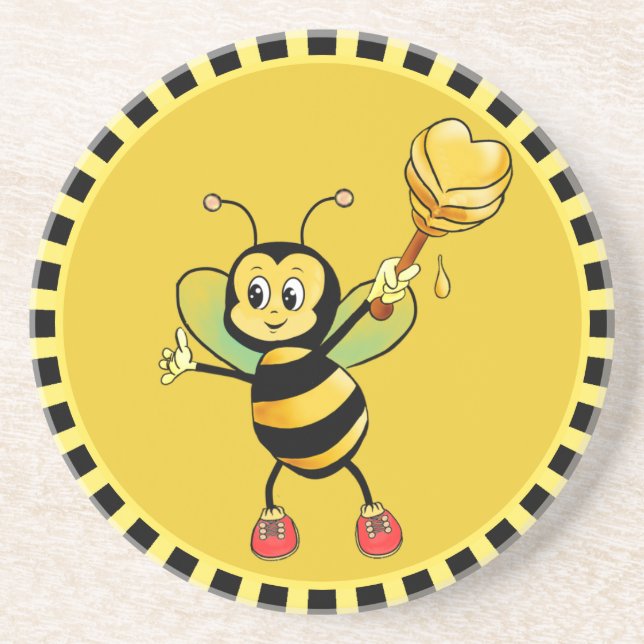 Posavasos Cute Abeja y Corazón en Negro y Amarillo (Frente)