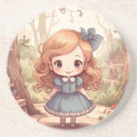 Posavasos Cute Alice in Wonderland Whimsical Woodland Art<br><div class="desc">Step into a delightful and imaginative Wonderland with this adorable illustration of Alice! This charming design features a unique cute, stylized Alice character with her iconic blue dress, large bow, and captivating eyes, standing amidst an enchanting woodland scene. Whimsical trees, vibrant flowers, and fluttering butterflies create a magical backdrop, hinting...</div>
