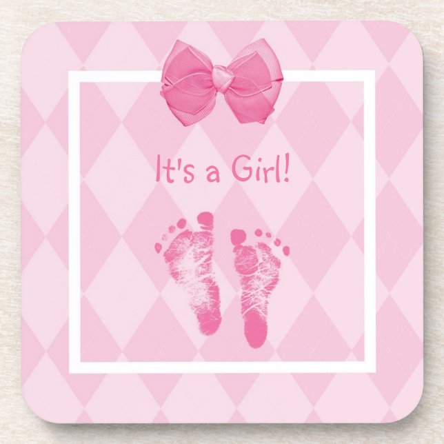 Posavasos Cute Baby Footprints Anuncio de Nacimiento (Frente)