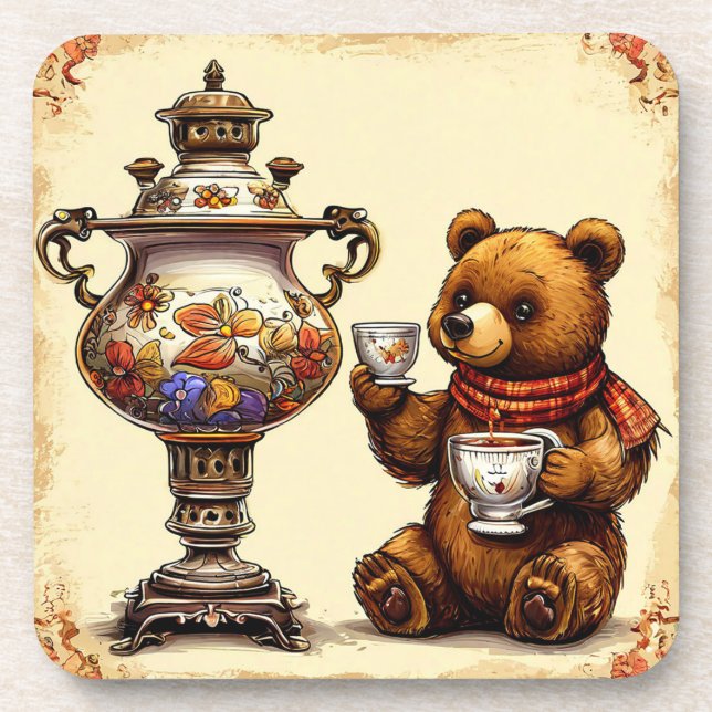 Posavasos Cute Bear Tea Time | Animal del Bosque A (Frente)