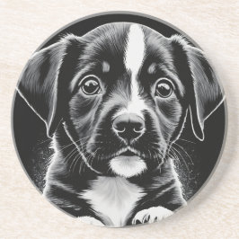 Posavasos Cute Black & White Puppy – Dog Lover Coasters