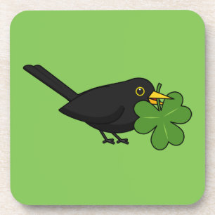 Posavasos Cute Blackbird con Shamrock Clover Personalizado