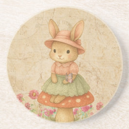 Posavasos Cute Bunny on Mushroom | Pastel Coaster