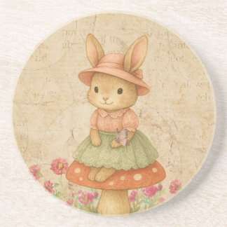 Posavasos Cute Bunny on Mushroom | Pastel Coaster