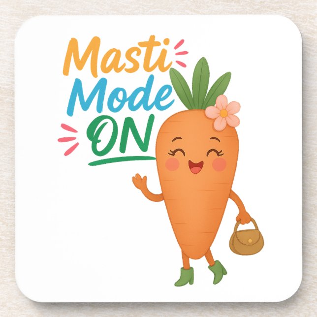 Posavasos Cute Carrot Masti Mode ON Coasters Set Fun Cartoon (Frente)