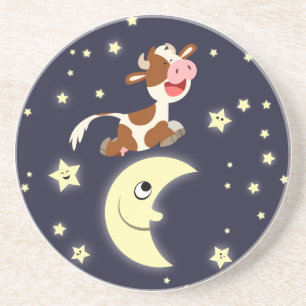 Posavasos Cute Cartoon Cow Jumping Over The Moon Coaster