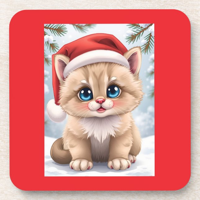 Posavasos Cute cartoon kitten Christmas fun (Frente)