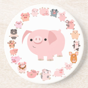 Posavasos Cute Cartoon Pigs Mandala Coaster