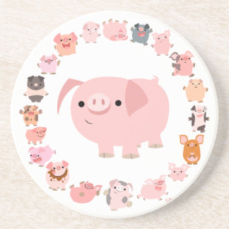 Posavasos Cute Cartoon Pigs Mandala Coaster