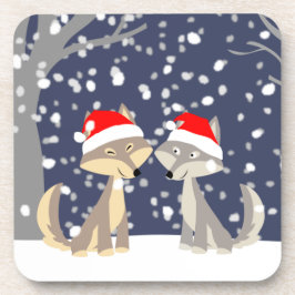 Posavasos Cute Cartoon Wolves at Christmas Set of Coasters