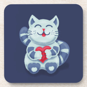 Posavasos Cute Cat Blue Valentine Kids