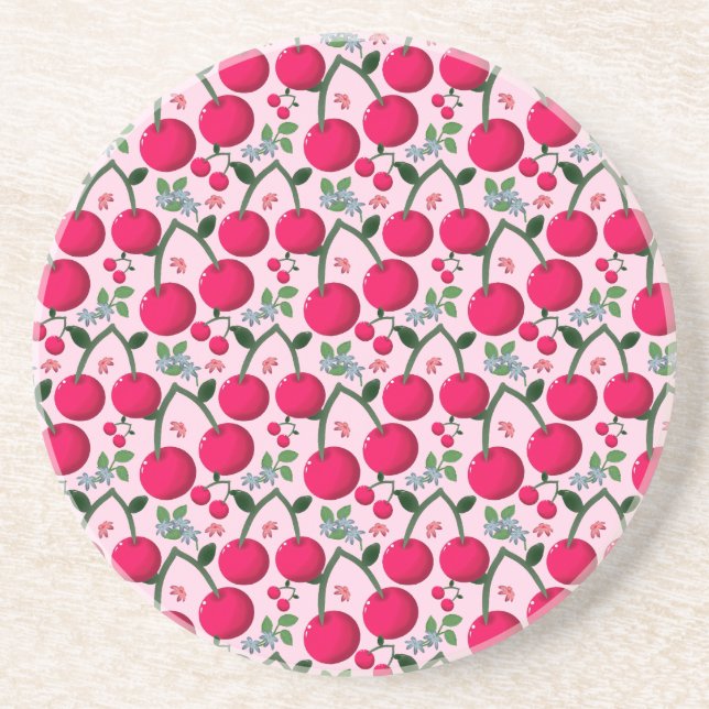 Posavasos Cute Cherry  Pattern, Glossy Kawaii Fruit (Frente)
