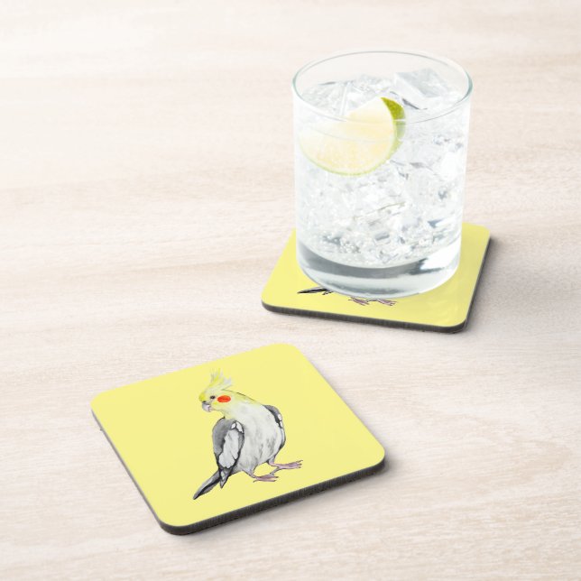 Posavasos Cute Cockatiel Watercolor Parrot. (Lado Derecho)