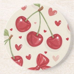 Posavasos Cute Coquette Cereza y Lazos de Cinta Roja Sin Cos