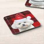 Posavasos Cute Coton de Tulear Dog Red Holiday Plantado<br><div class="desc">Un juego de montaña rusa para la persona que ama a su perro Coton de Tulear. Este último lleva un sombrero de Santa Faja para una aproximación elegante a la temporada de vacaciones, y se sienta con gusto en un ambiente festivo de manjares rojos para decorar su casa u oficina...</div>