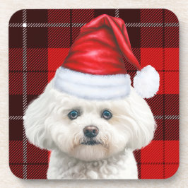 Posavasos Cute Coton de Tulear Dog Red Holiday Plantado