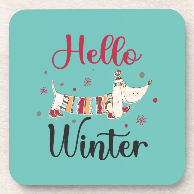 Posavasos Cute Dog Hello Winter (Frente)