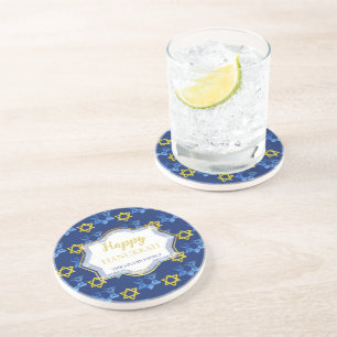 Posavasos Cute Feliz Hanukká Aguarela Estrellas de David
