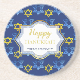 Posavasos Cute Feliz Hanukkah Watercolour Stars De David