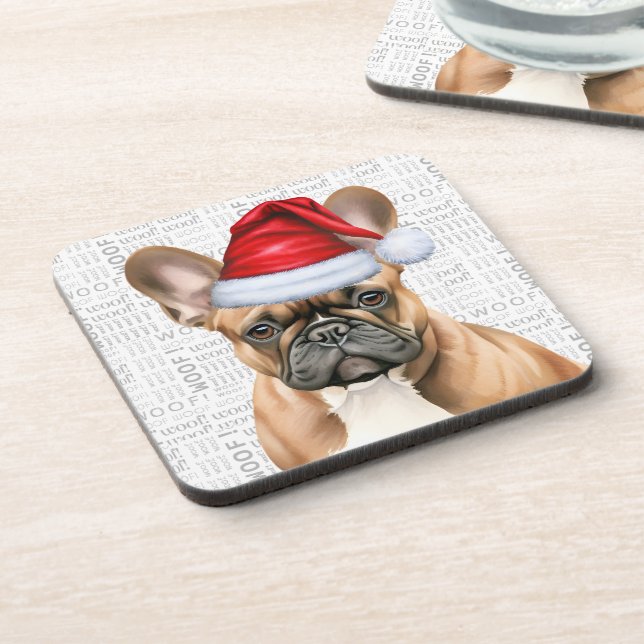 Posavasos Cute French Bulldog in a Santa Hat Holiday (Lado Izquierdo)