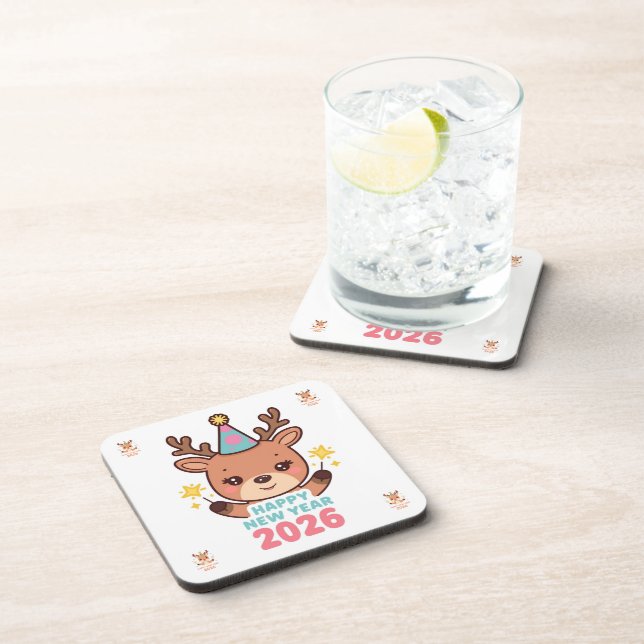 Posavasos cute gold reindeer new year 2026 coaster set (Lado Derecho)