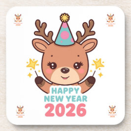 Posavasos cute gold reindeer new year 2026 coaster set