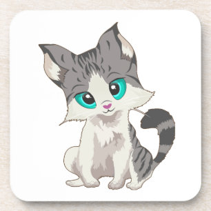 POSAVASOS CUTE GRAY AND BEIGE LITTLE KITTEN WITH BLUE EYES