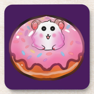 Posavasos Cute Hamster Kawaii en Donut Rosa Glaseado Arte