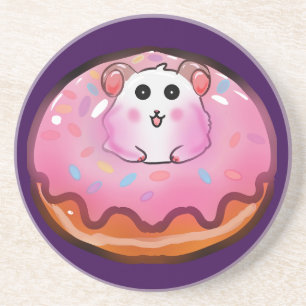 Posavasos Cute Hamster Kawaii en Donut Rosa Glaseado Arte