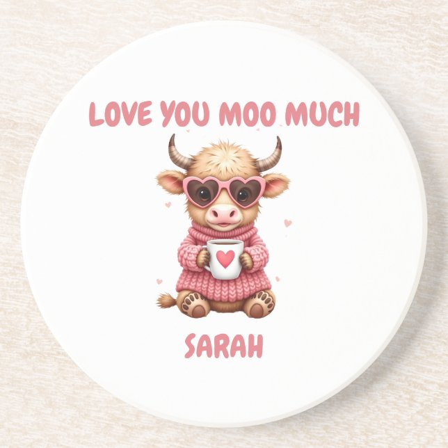 Posavasos Cute Highland Cow Valentine Heart Glasses Coffee m (Frente)